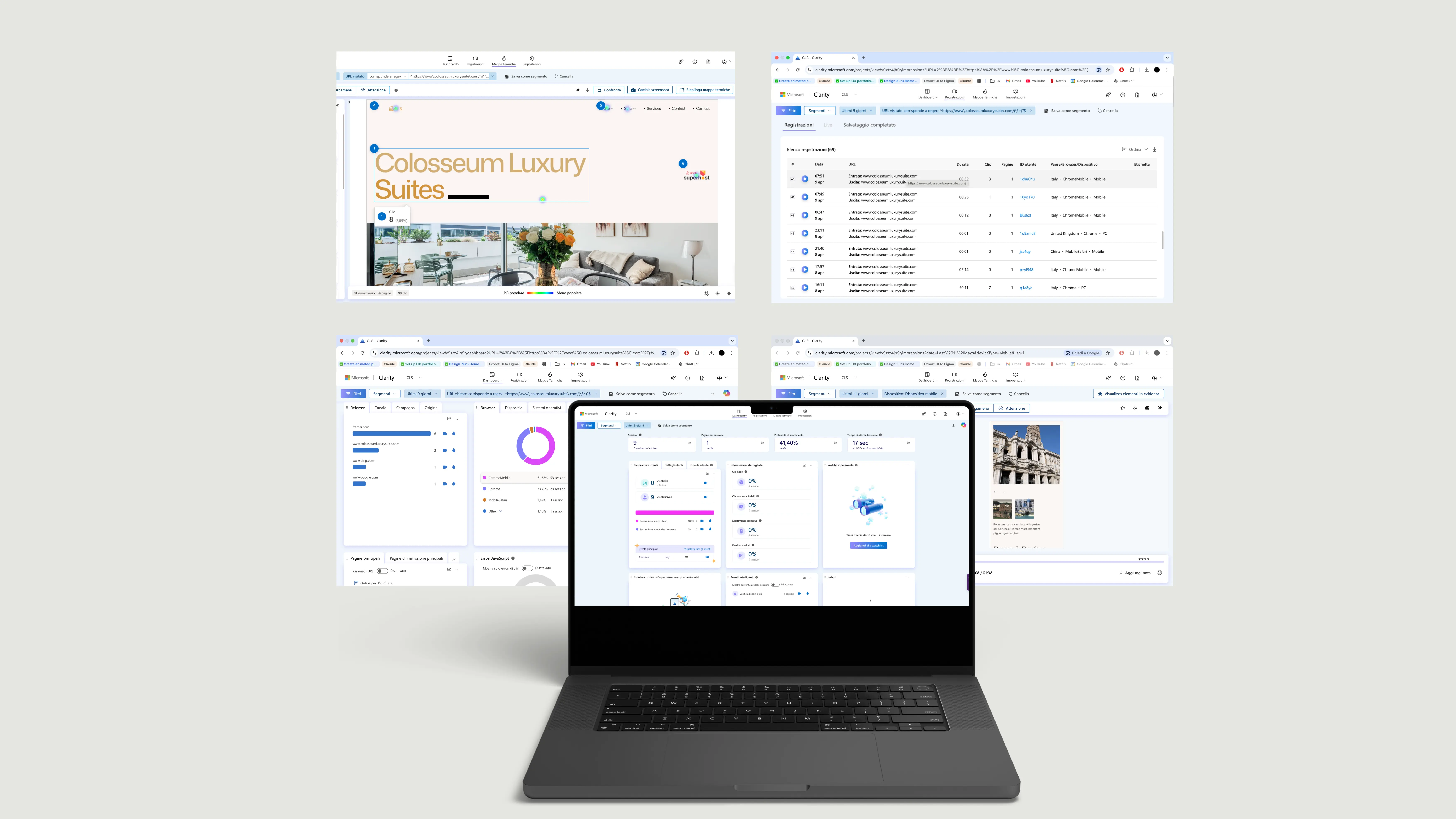Microsoft Clarity dashboard — 202 sessioni